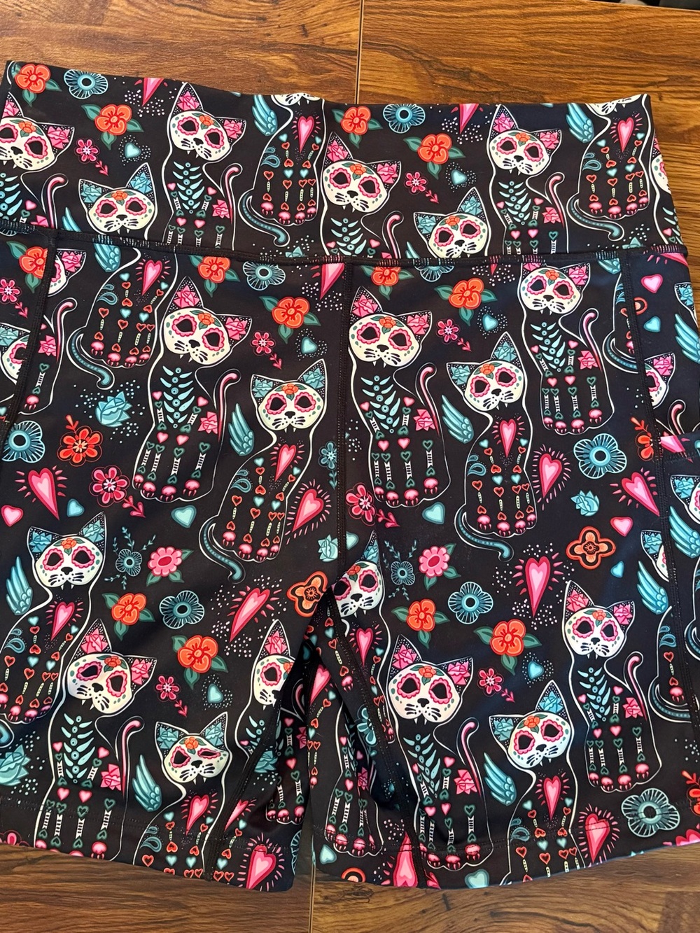 Constantly Varied Gear Black Athletic Shorts with Pink & Teal Skull Floral Print